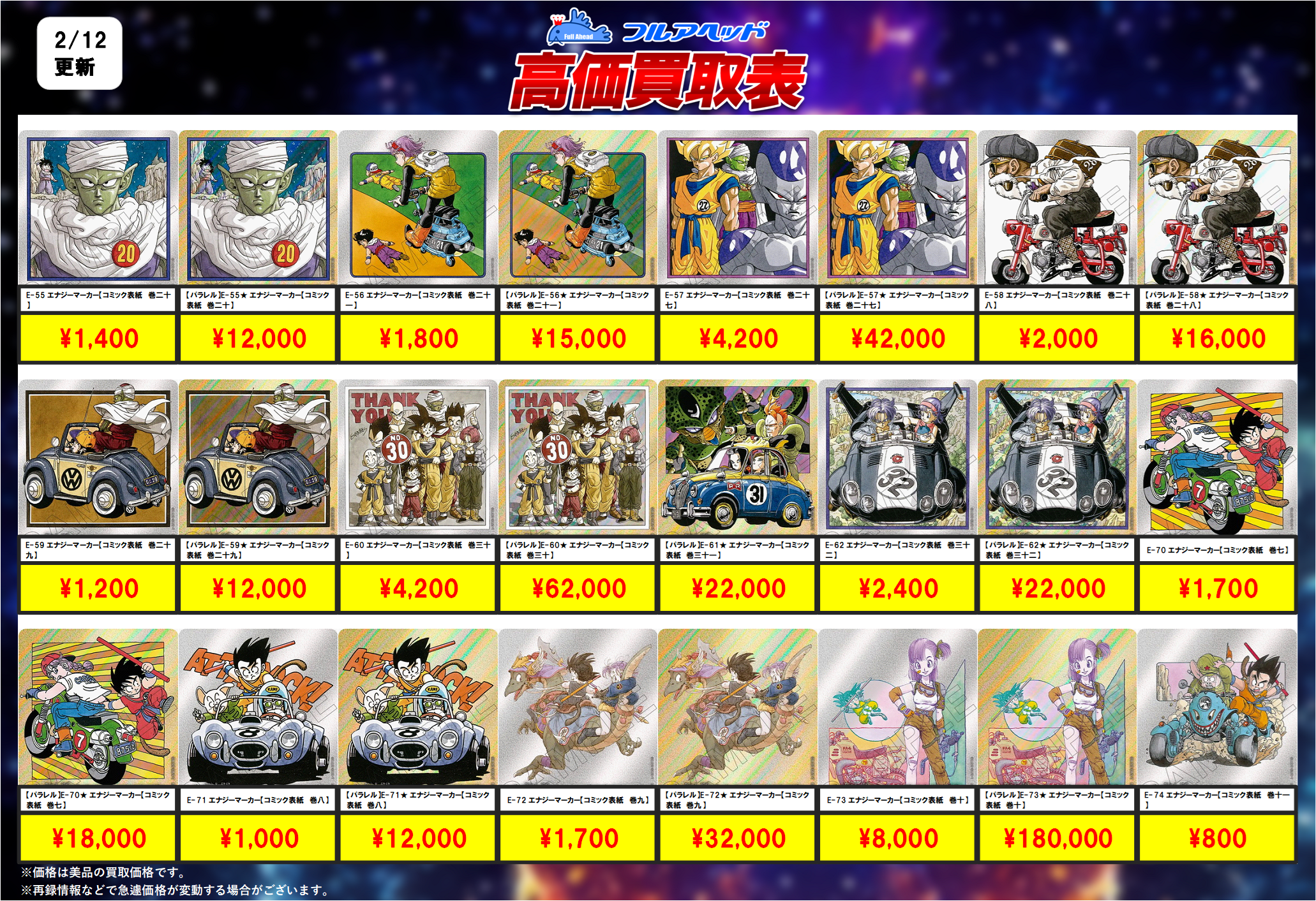 ドラゴンボールフュージョンワールド】買取表、販売価格の調整を行い
