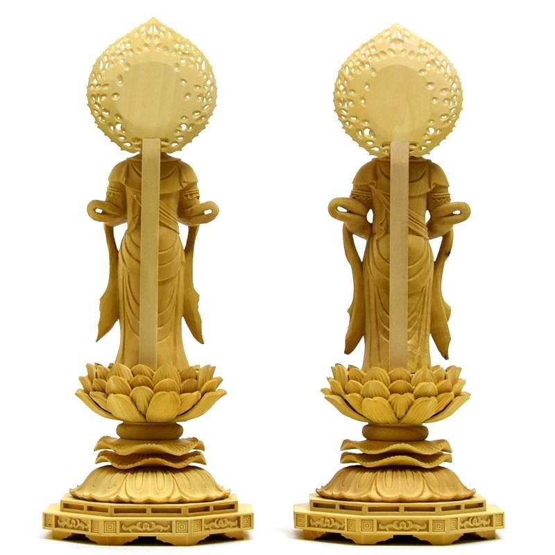 木彫り仏像 【観音菩薩・勢至菩薩セット】 立3.0寸 二体セット